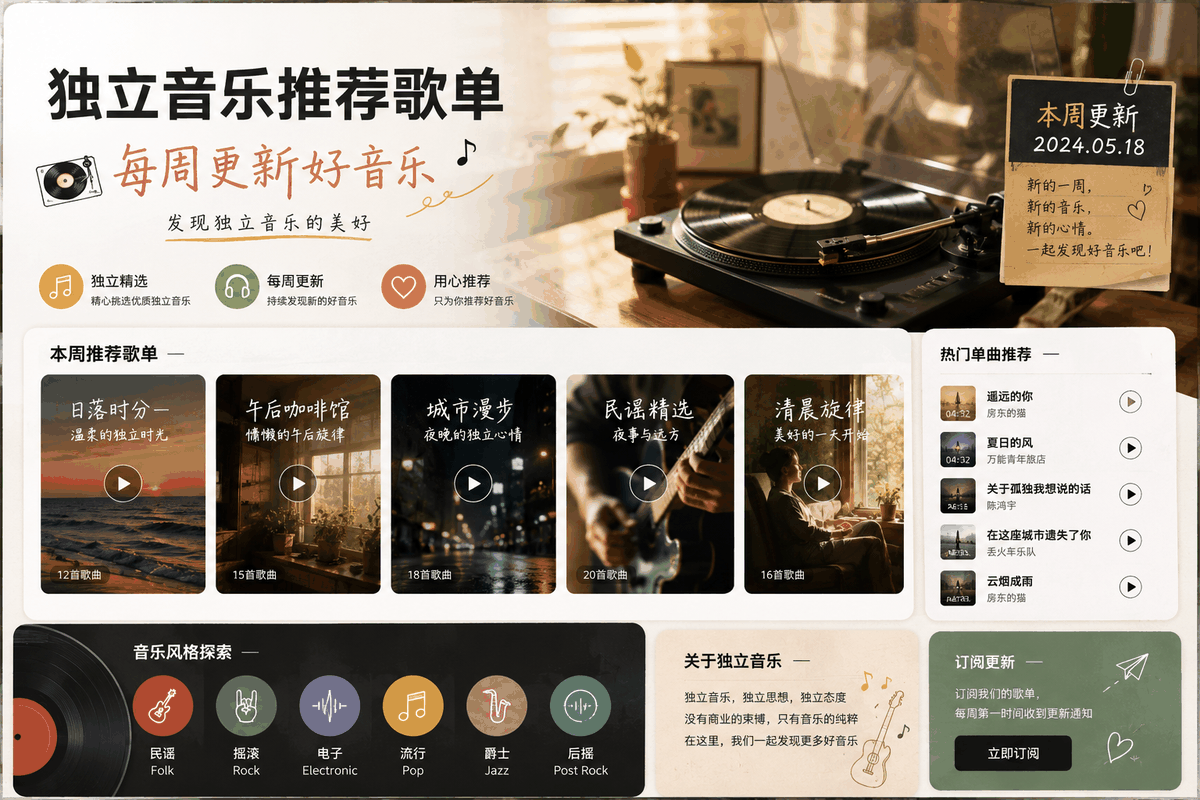 独立音乐推荐歌单:每周发现值得循环播放的好音乐
